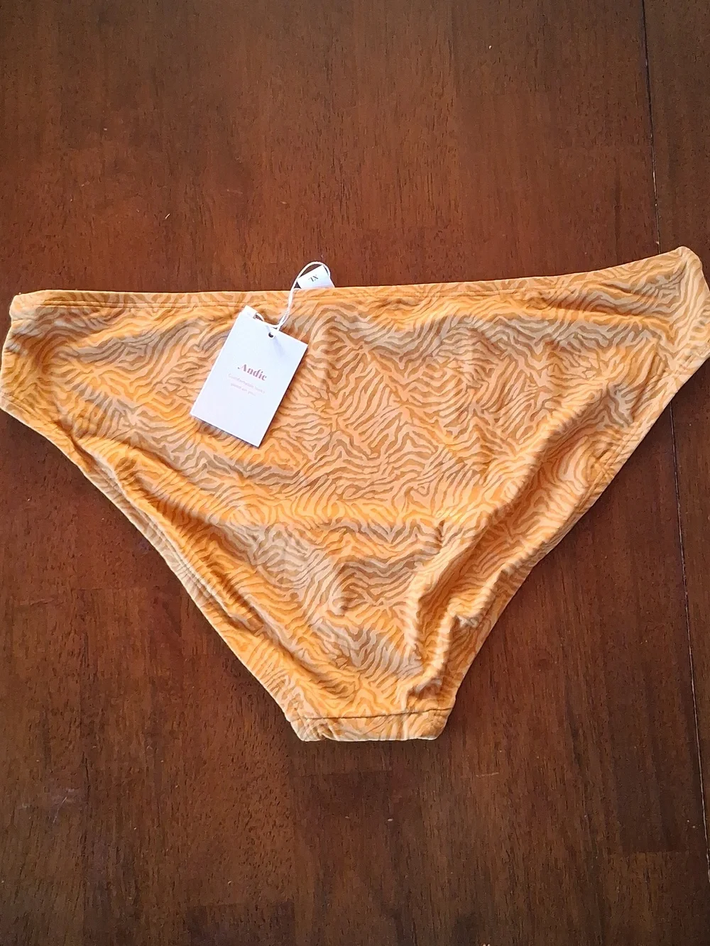 Andie Swim Women's Bikini Bottoms in Mustard Brown Zebra Print XL